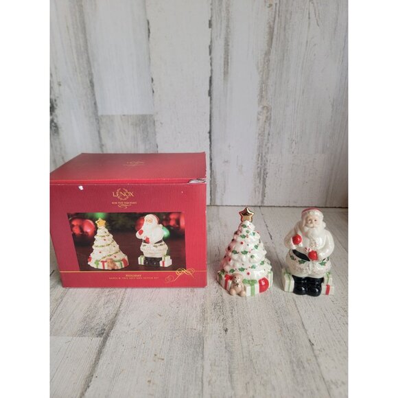 Lenox holiday Santa trees salt pepper set Xmas - Picture 1 of 6